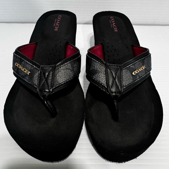 Coach Jolene Black Logo Platform Flip Flops Size 6.5 - Picture 5 of 12